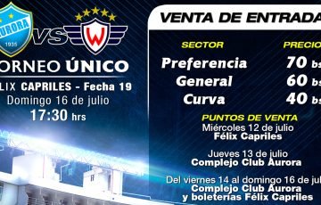 Venta de Entradas Aurora vs Real Santa Cruz Copa